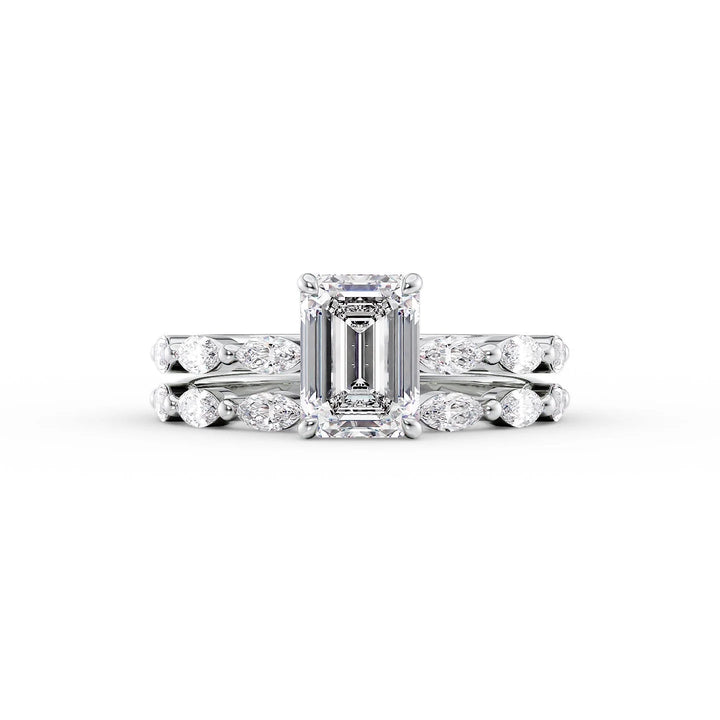 The Linda Set With Emerald Side Stone Lab Diamond 2 Carat 14K White#material_white