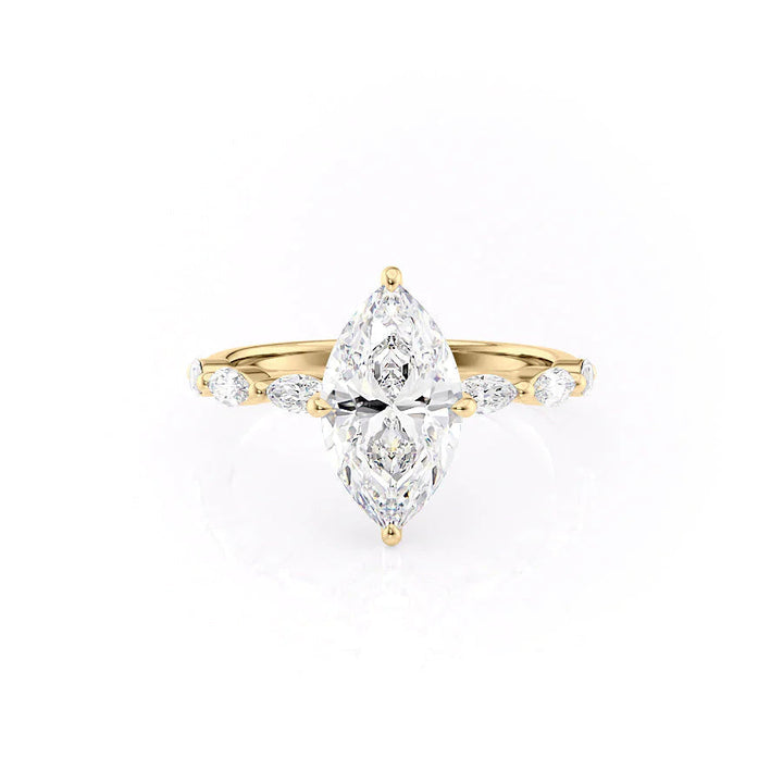 The Linda Set With Marquise Side Stone Lab Diamond 1 Carat 14K Gold#material_14k-gold