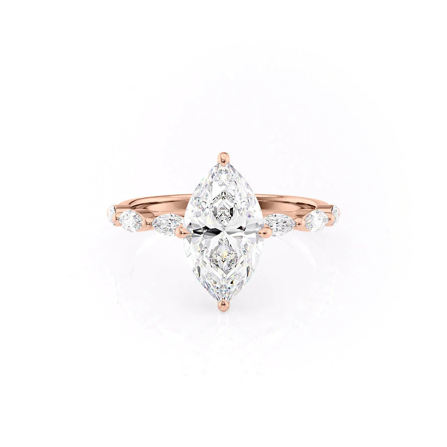 The Linda Set With Marquise Side Stone Lab Diamond 1 Carat 14K Rose#material_14k-rose