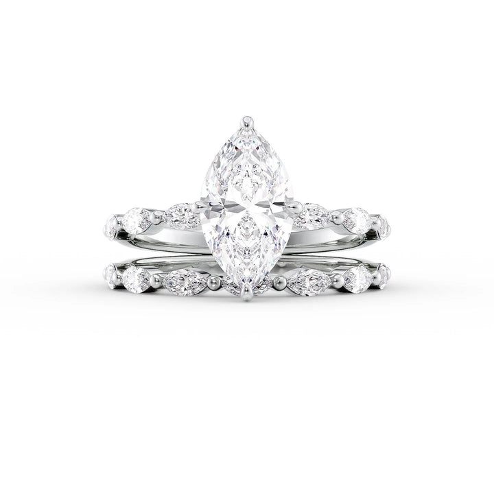 The Linda Set With Marquise Side Stone Lab Diamond 2 Carat 14K White#material_14k-white