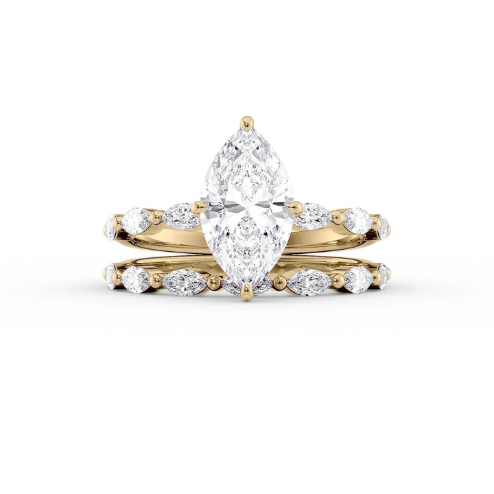 The Linda Set With Marquise Side Stone Lab Diamond 2 Carat 18K Gold#material_18k-gold