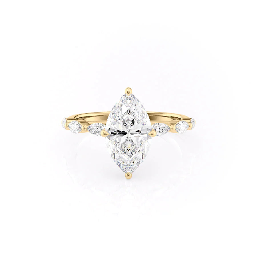 The Linda Set With Marquise Side Stone Lab Diamond 1 Carat 14K Gold#material_gold