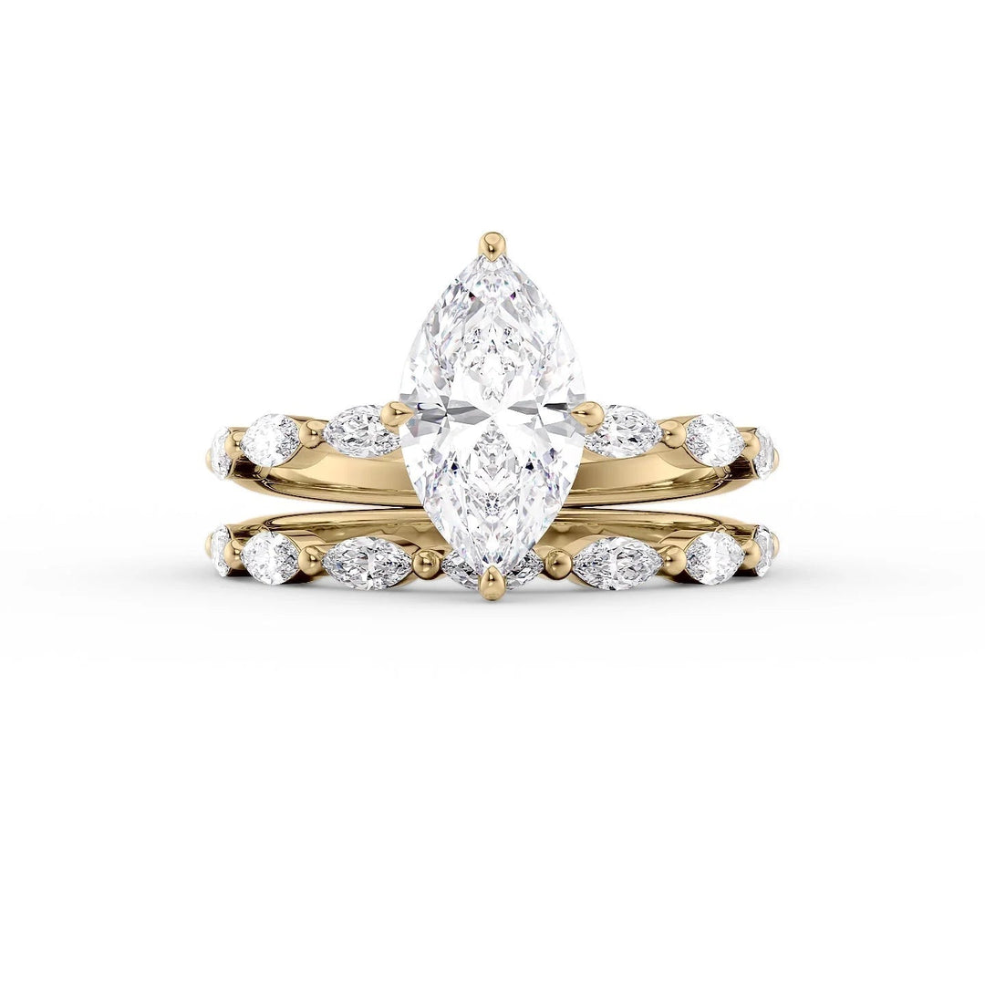 The Linda Set With Marquise Side Stone Lab Diamond 2 Carat 14K Gold#material_gold