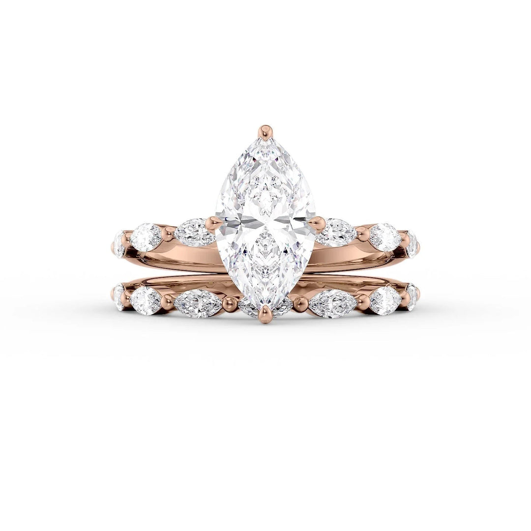 The Linda Set With Marquise Side Stone Lab Diamond 2 Carat 14K Rose#material_rose