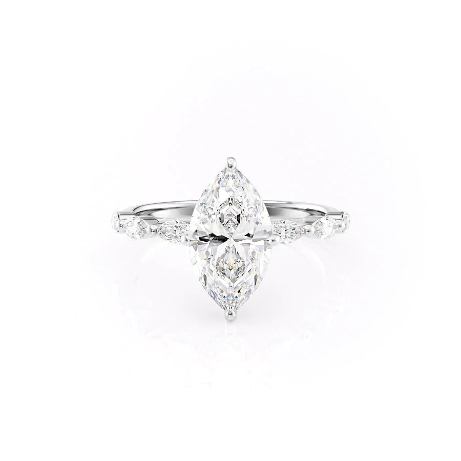 The Linda Set With Marquise Side Stone Lab Diamond 1 Carat 14K White#material_white