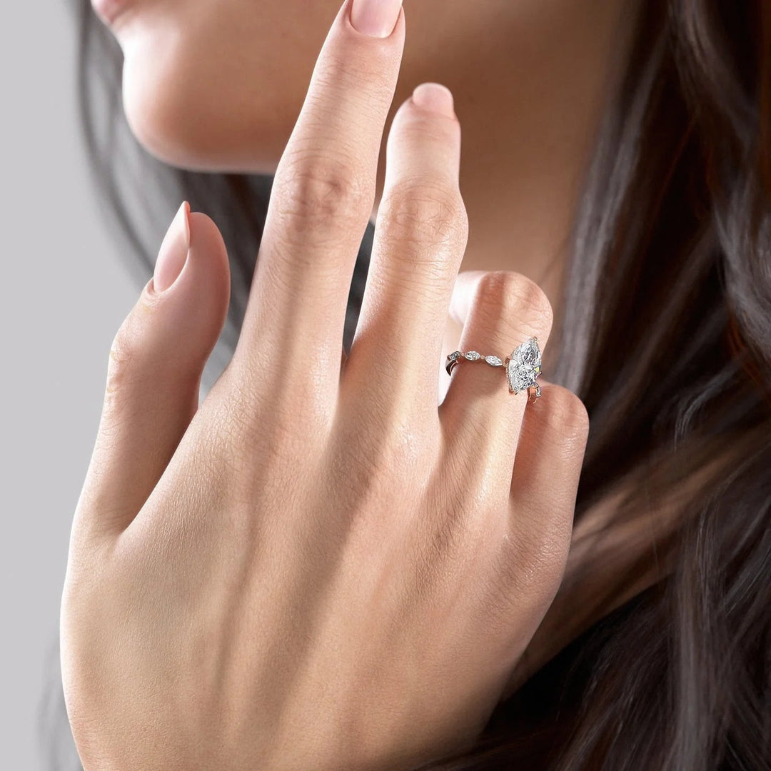 The Linda Marquise Lab Diamond Moissanite Engagement Ring