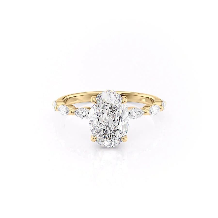 The Linda Set With Oval Side Stone Lab Diamond 1 Carat 14K Gold#material_14k-gold