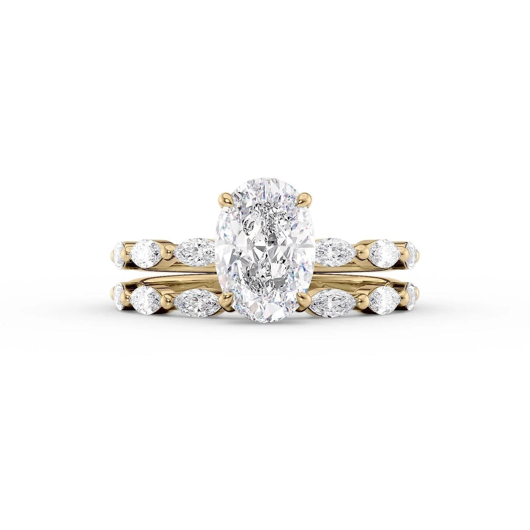 The Linda Set With Oval Side Stone Lab Diamond 2 Carat 14K Gold#material_14k-gold