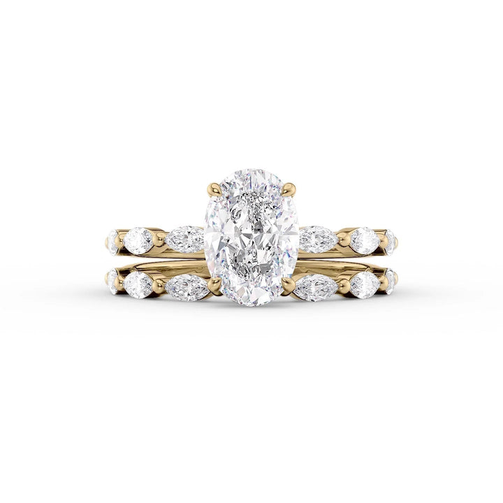 The Linda Set With Oval Side Stone Moissanite#material_14k-gold