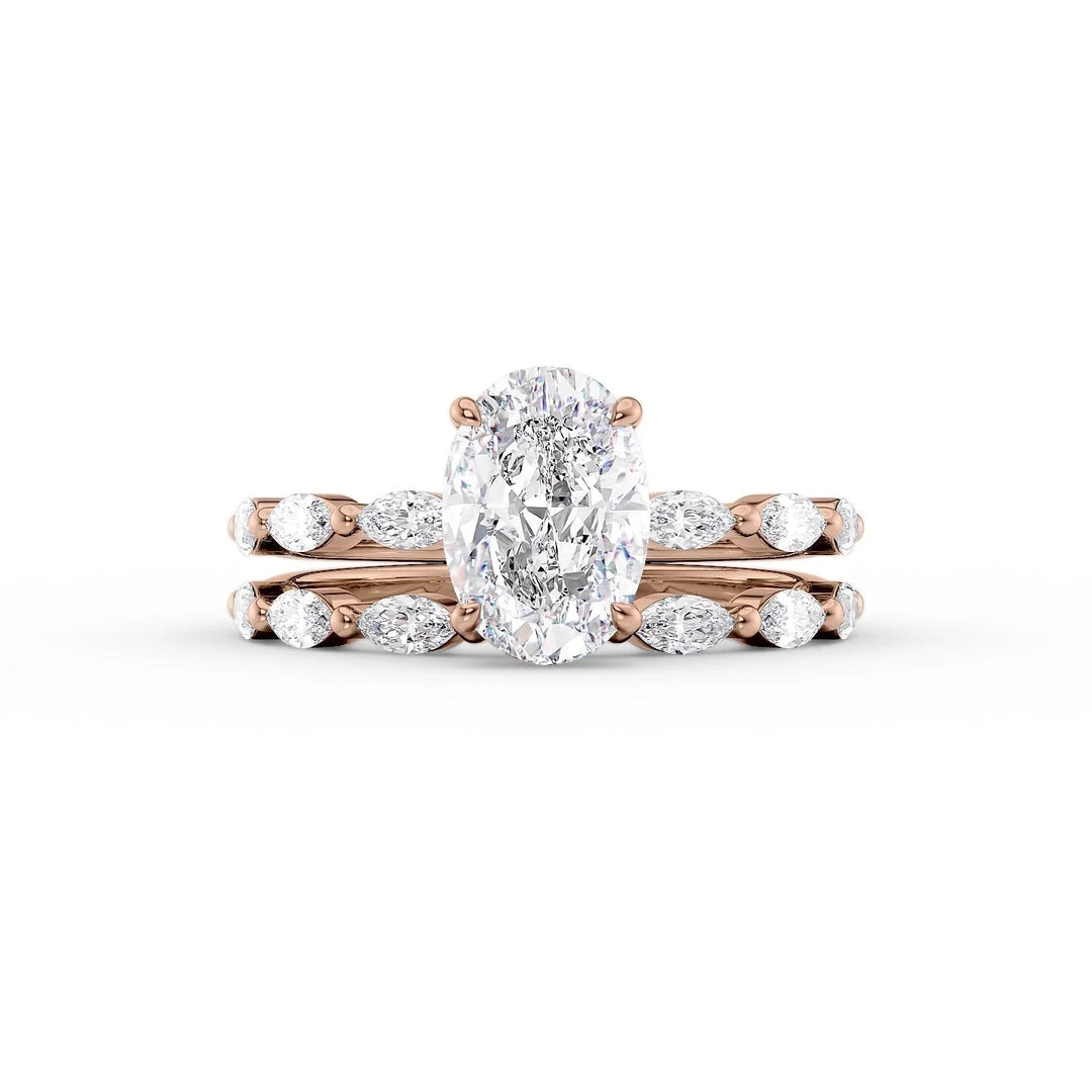 The Linda Set With Oval Side Stone Moissanite#material_14k-rose