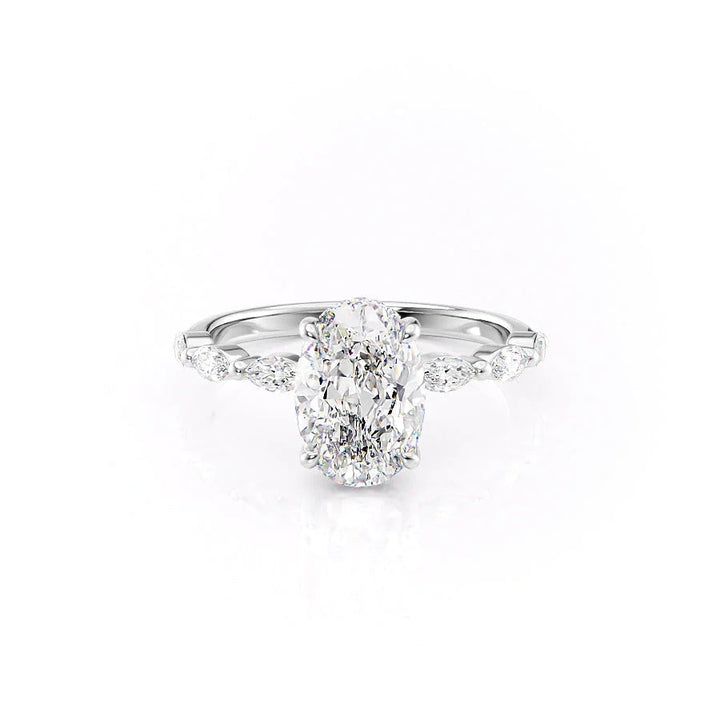 The Linda Set With Oval Side Stone Lab Diamond 1 Carat 14K White#material_14k-white