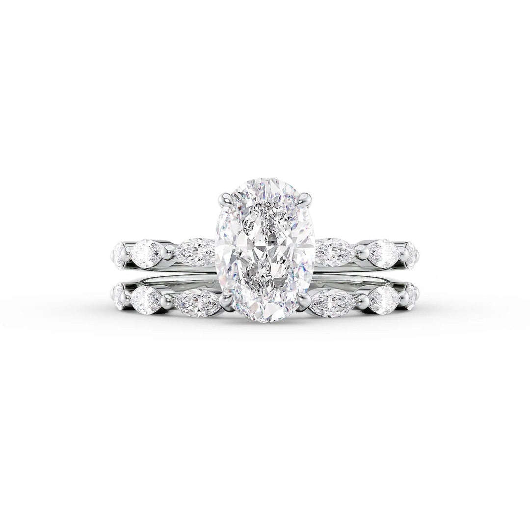 The Linda Set With Oval Side Stone Lab Diamond 2 Carat 14K White#material_14k-white