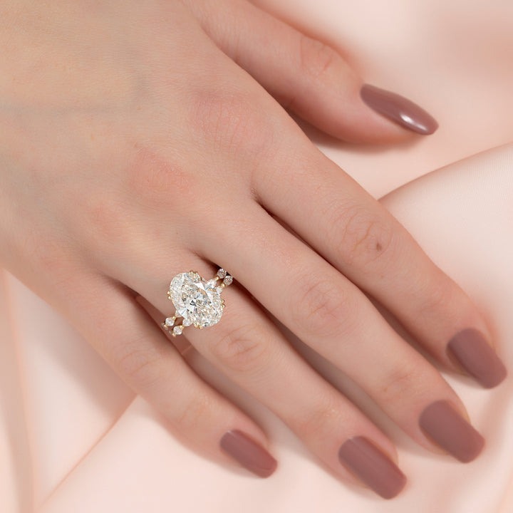 The Linda Oval Lab Diamond Moissanite Engagement Ring *Shown with 5 ct #material_gold