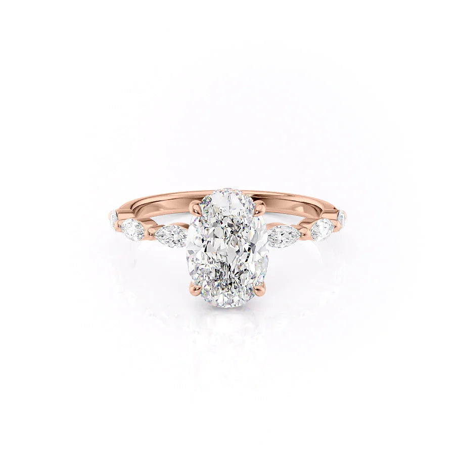 The Linda Set With Oval Side Stone Lab Diamond 1 Carat 14K Rose#material_rose