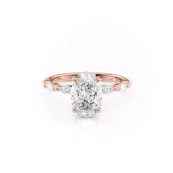 The Linda Set With Oval Side Stone Lab Diamond 1 Carat 14K Rose#material_rose