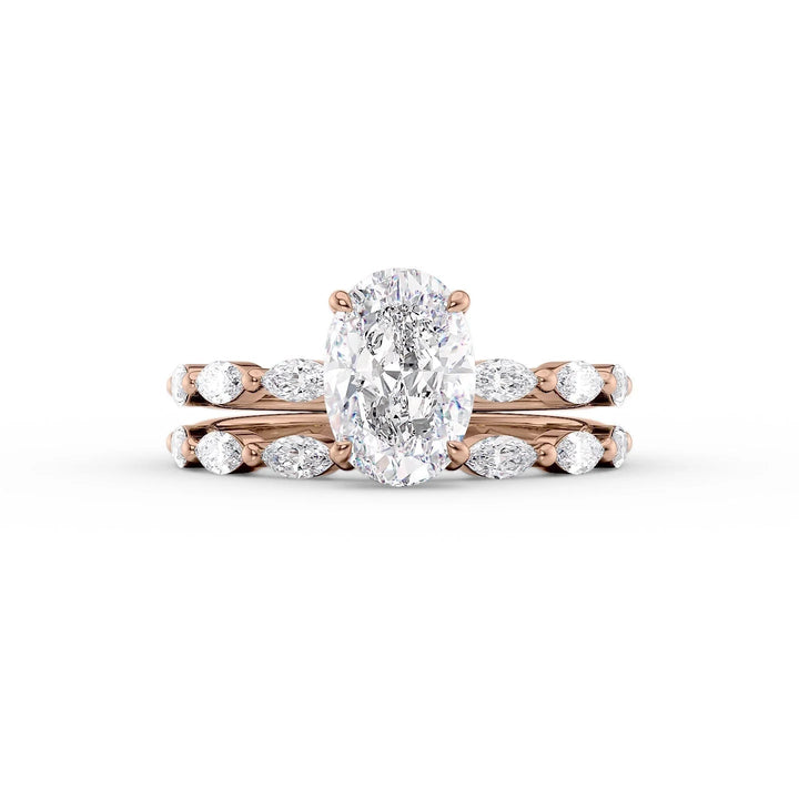 The Linda Set With Oval Side Stone Lab Diamond 2 Carat 14K Rose#material_rose