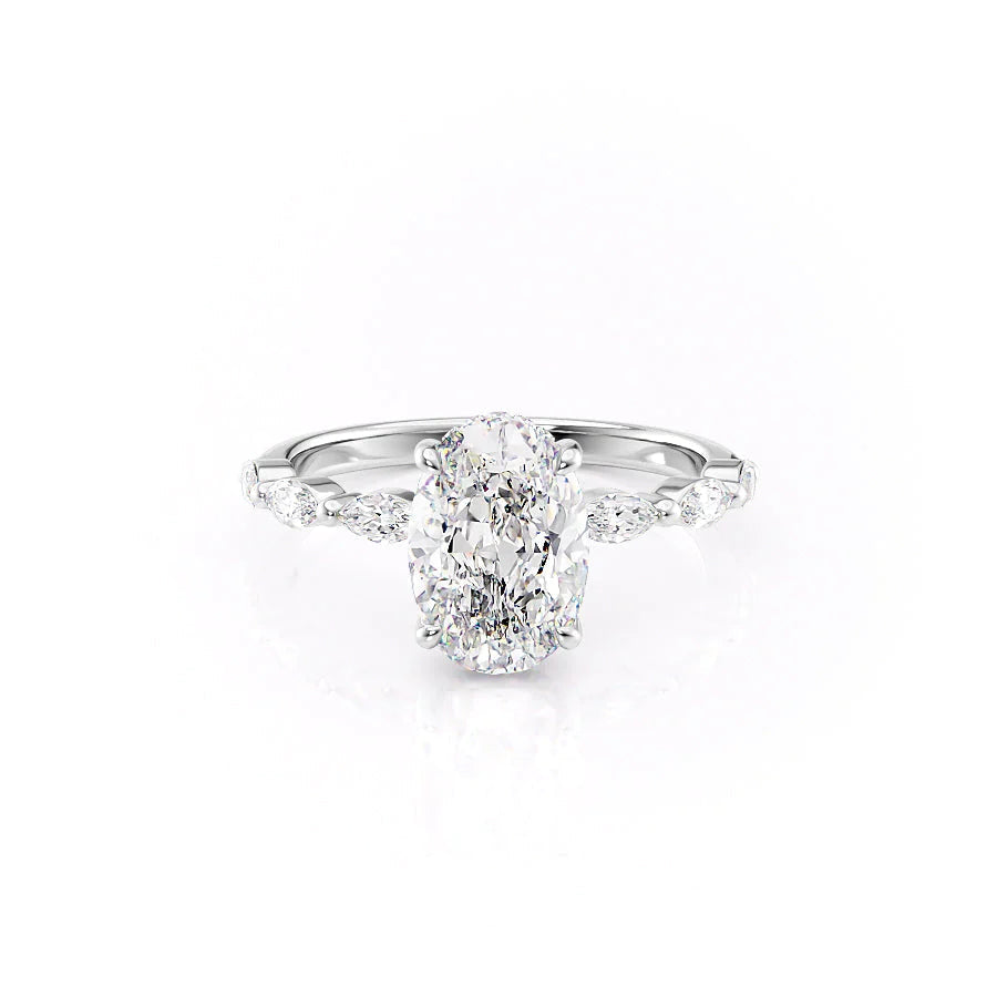The Linda Set With Oval Side Stone Lab Diamond 1 Carat 14K White#material_white