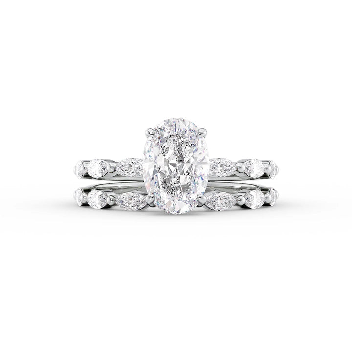 The Linda Set With Oval Side Stone Lab Diamond 2 Carat 14K White#material_white