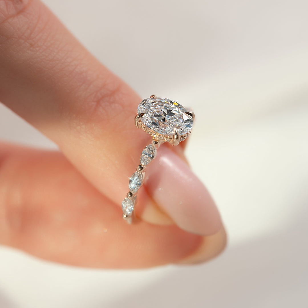 The Linda Oval Lab Diamond Moissanite Engagement Ring