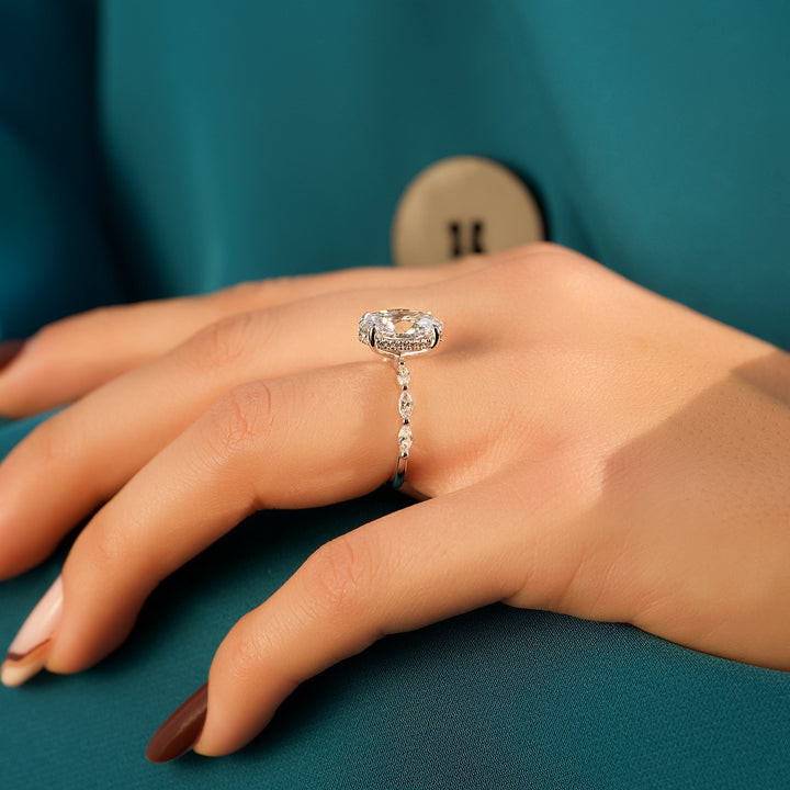 The Linda Oval Lab Diamond Moissanite Engagement Ring *Shown with 3 ct #material_white