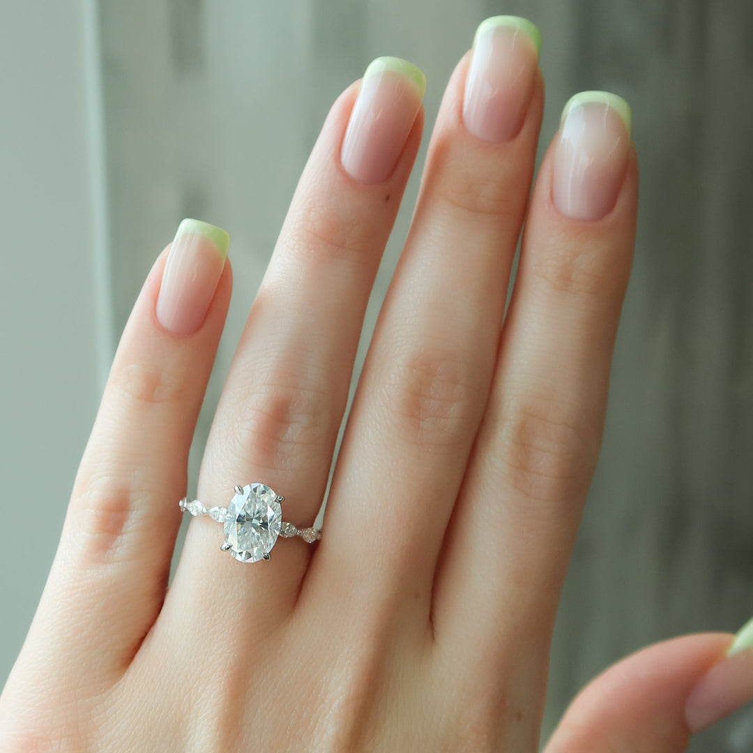 The Linda Oval Lab Diamond Moissanite Engagement Ring