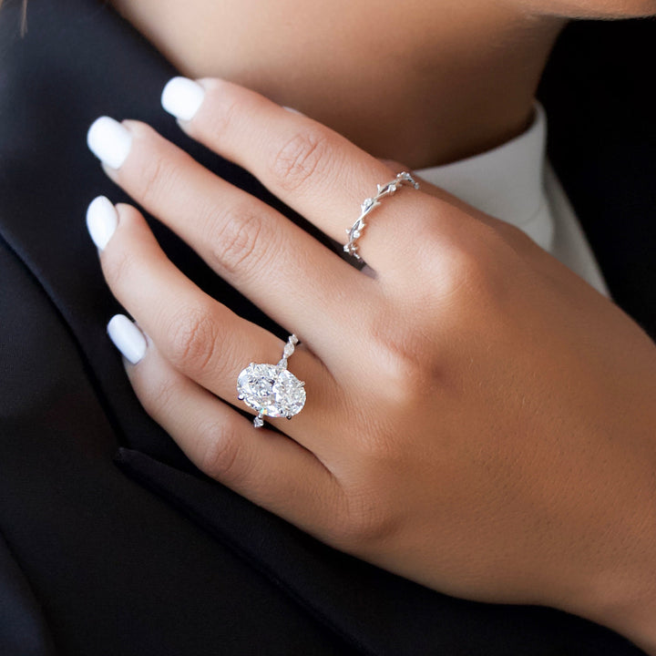 The Linda Oval Lab Diamond Moissanite Engagement Ring *Shown with 5.5 ct #material_white