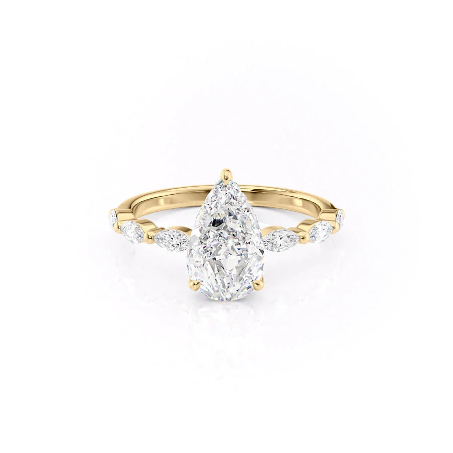 The Linda Set With Pear Side Stone Lab Diamond 1 Carat 14K Gold#material_14k-gold