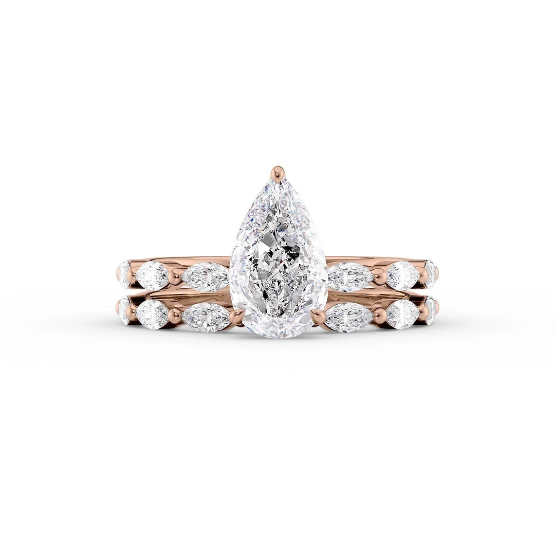 The Linda Set With Pear Side Stone Moissanite#material_14k-rose