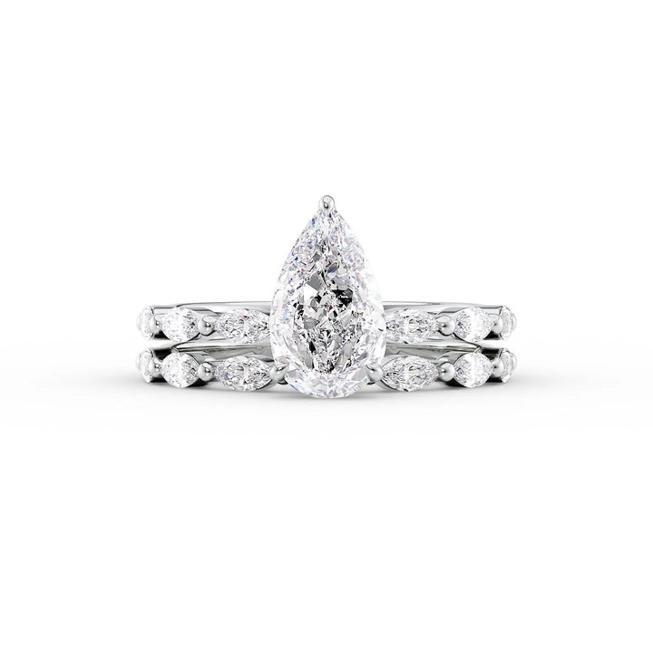 The Linda Set With Pear Side Stone Moissanite#material_14k-white