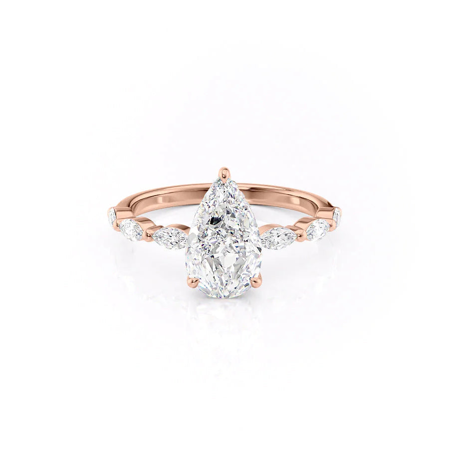 The Linda Set With Pear Side Stone Lab Diamond 1 Carat 18K Rose#material_18k-rose