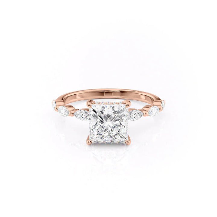 The Linda Set With Princess Side Stone Lab Diamond 1 Carat 14K Rose#material_14k-rose