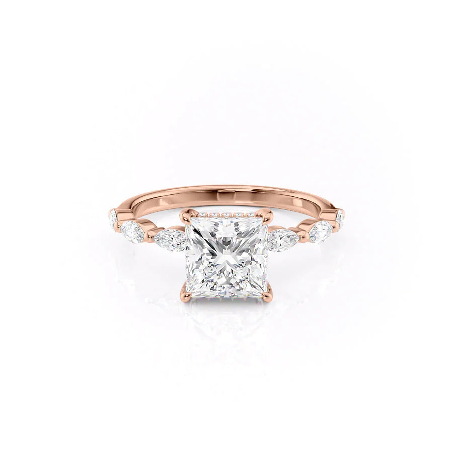 The Linda Set With Princess Side Stone Moissanite#material_14k-rose