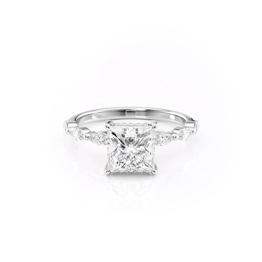 The Linda Set With Princess Side Stone Moissanite#material_14k-white