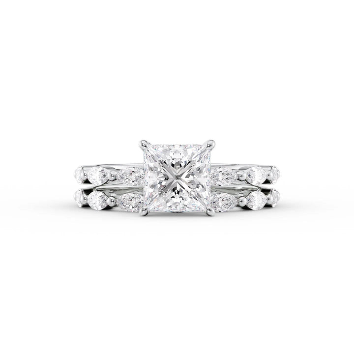 The Linda Set With Princess Side Stone Lab Diamond 2 Carat 14K White#material_14k-white