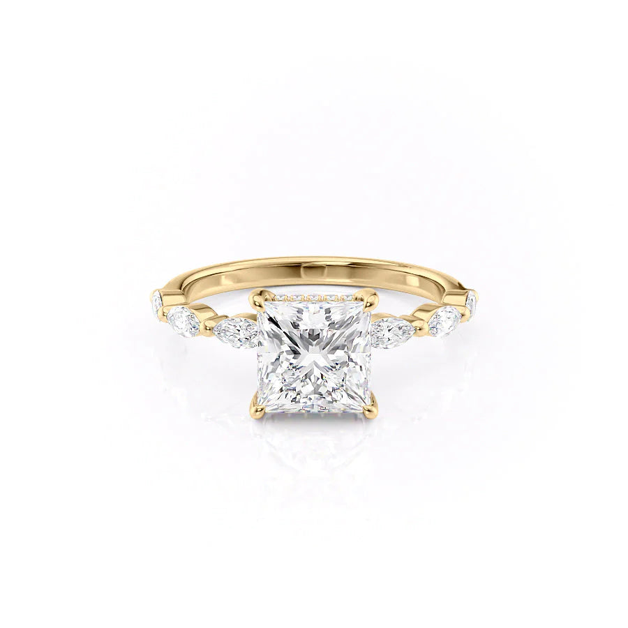 The Linda Set With Princess Side Stone Lab Diamond 1 Carat 18K Gold#material_18k-gold