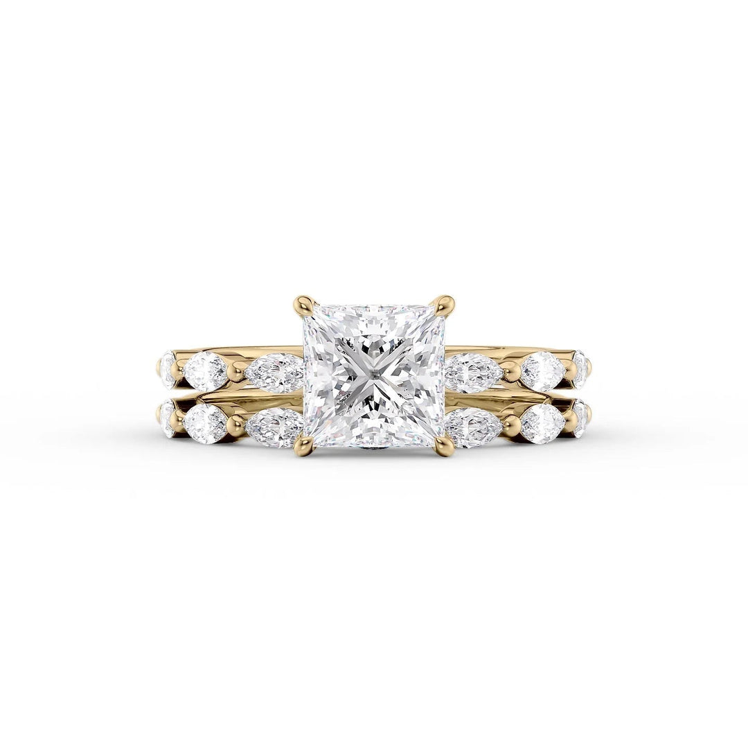 The Linda Set With Princess Side Stone Lab Diamond 2 Carat 18K Gold#material_18k-gold