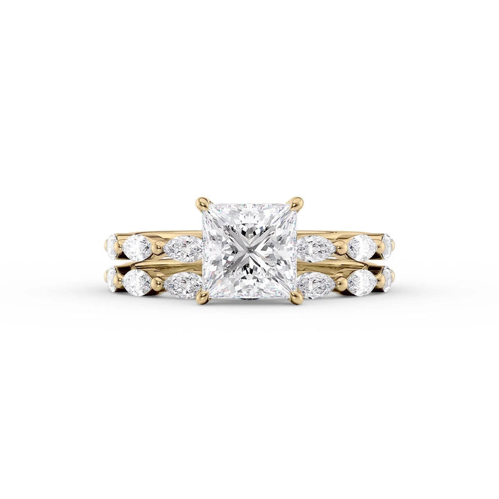 The Linda Set With Princess Side Stone Moissanite#material_18k-gold