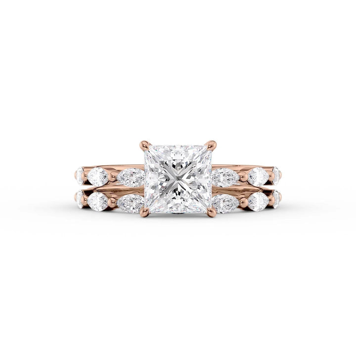 The Linda Set With Princess Side Stone Moissanite#material_18k-rose