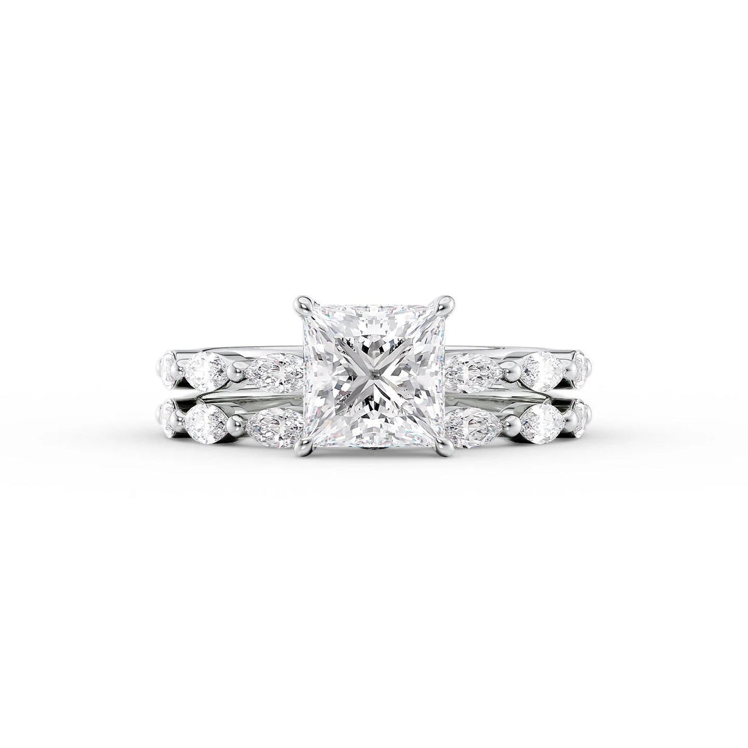 The Linda Set With Princess Side Stone Moissanite#material_18k-white