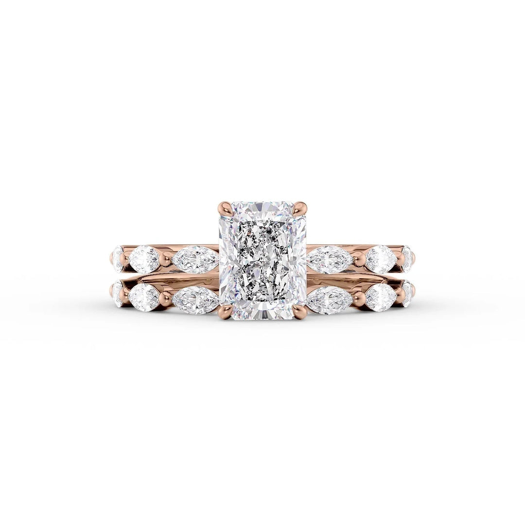 The Linda Set With Radiant Side Stone Moissanite#material_14k-rose