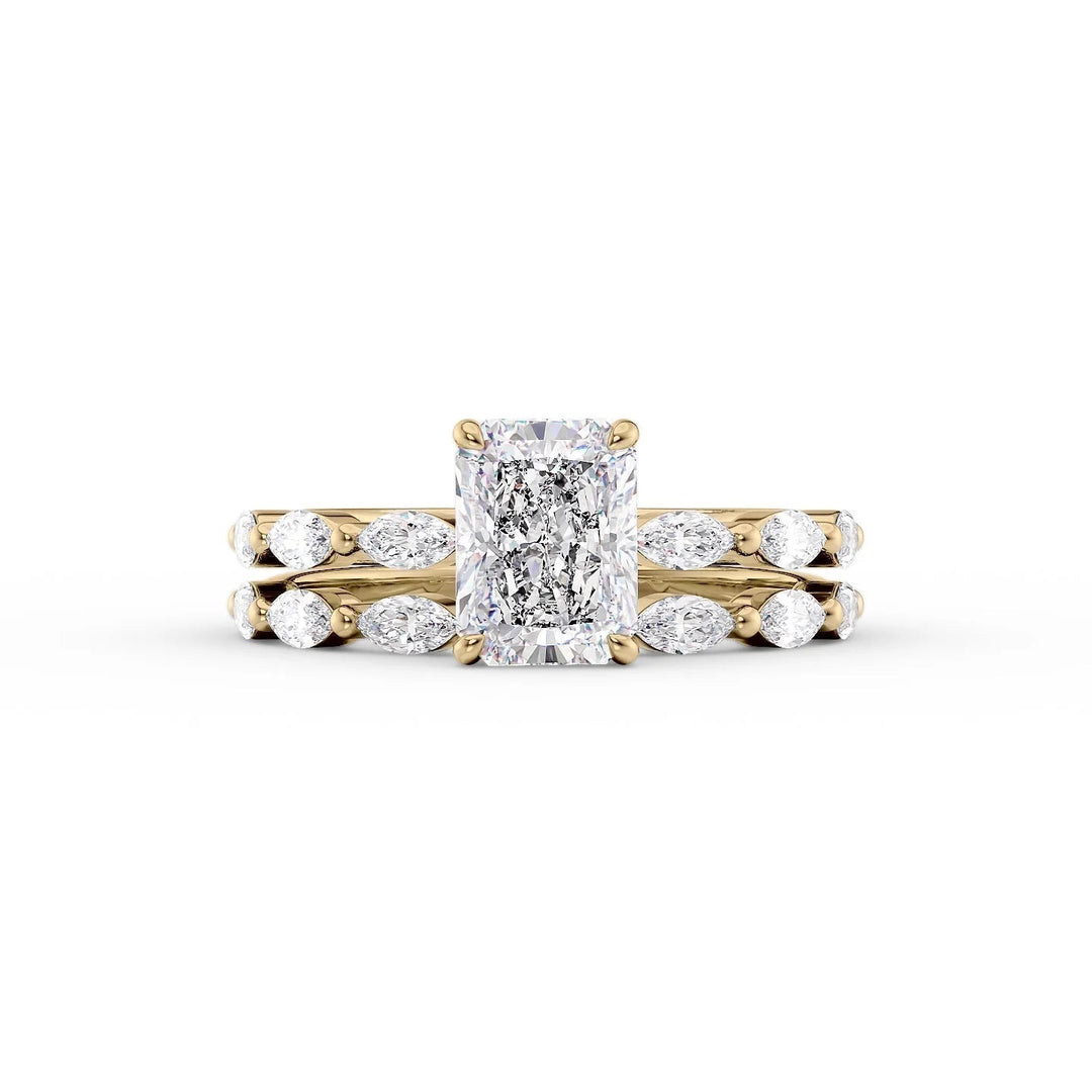 The Linda Set With Radiant Side Stone Lab Diamond 2 Carat 18K Gold#material_18k-gold