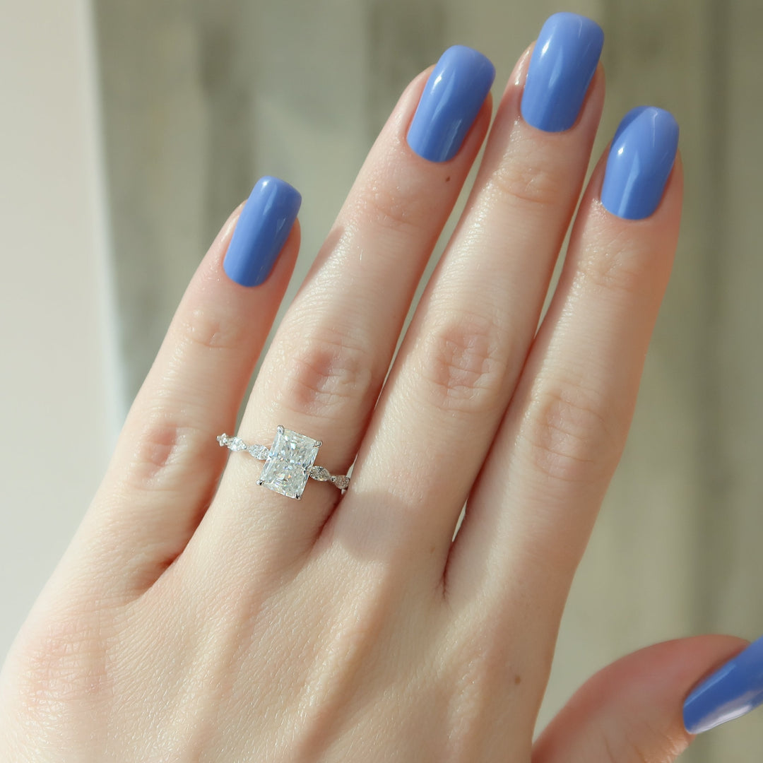 The Linda Radiant Lab Diamond Moissanite Engagement Ring