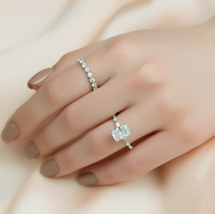 The Linda Radiant Lab Diamond Moissanite Engagement Ring *Shown with 3 ct #material_white