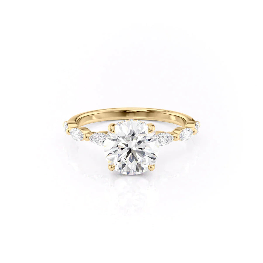 The Linda Set With Round Side Stone Lab Diamond 1 Carat 14K Gold#material_14k-gold