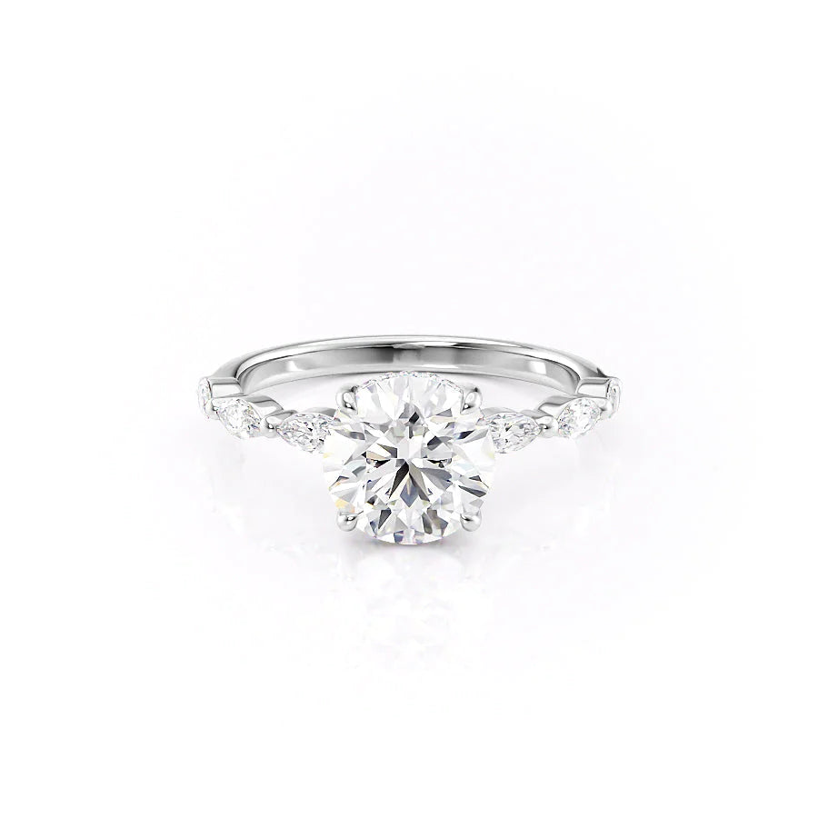 The Linda Set With Round Side Stone Lab Diamond 1 Carat 14K White#material_14k-white