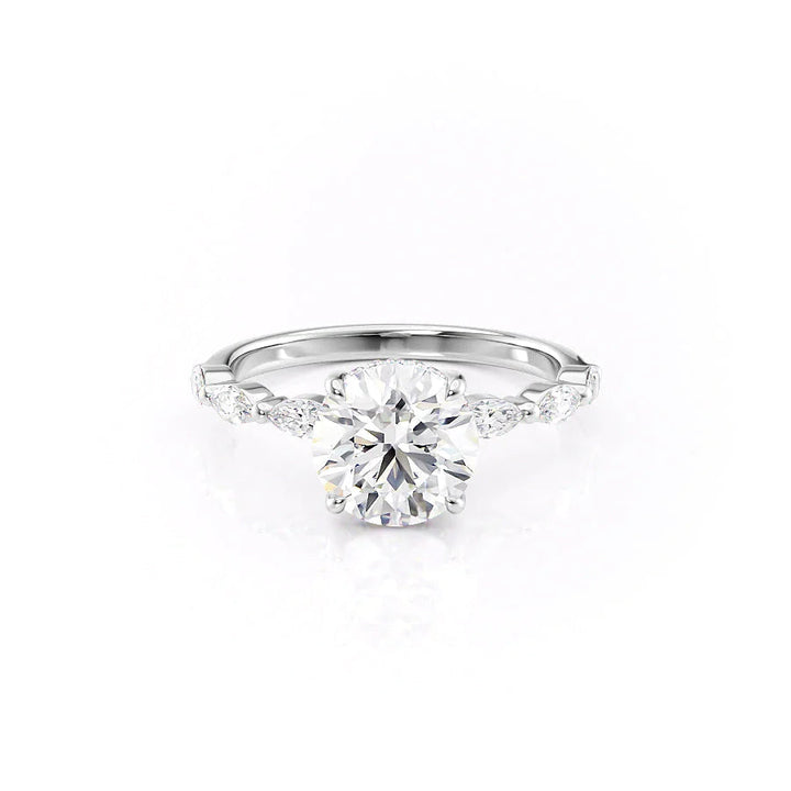 The Linda Set With Round Side Stone Lab Diamond 1 Carat 14K White#material_14k-white