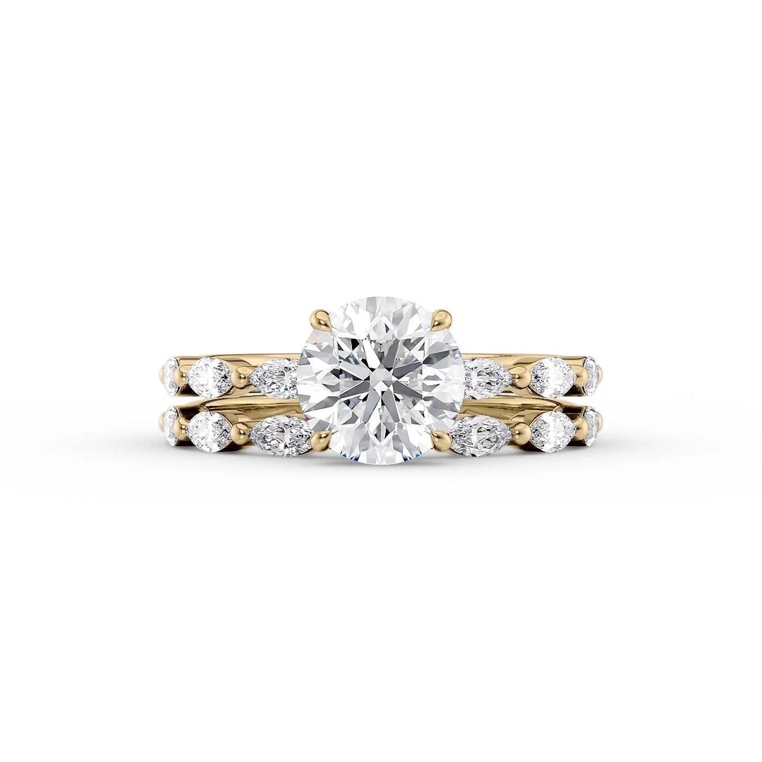 The Linda Set With Round Side Stone Moissanite#material_18k-gold