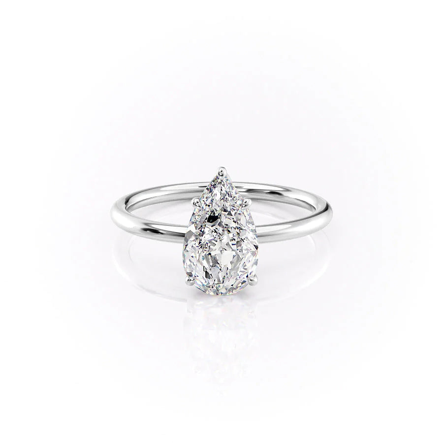 The Logan Set With Pear Solitaire Lab Diamond 1 Carat 14K White#material_14k-white