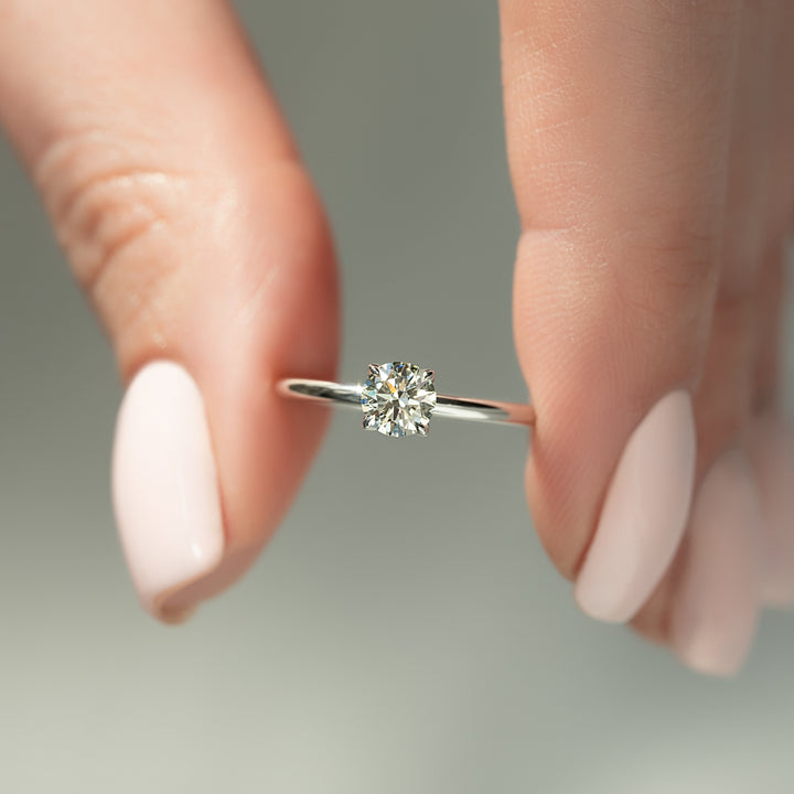 The Logan Set With Round Solitaire Moissanite#material_14k-white