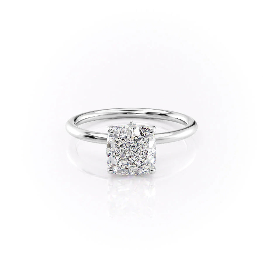 The Louise Set With Cushion Solitaire Lab Diamond 1 Carat 14K White#material_14k-white